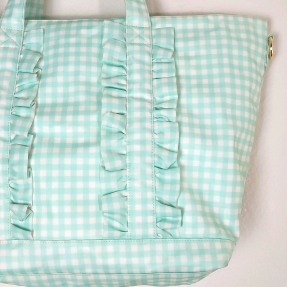 Stoney Clover Lane Ruffle Tote Bag Mint Chip Gingham - Picture 3 of 16